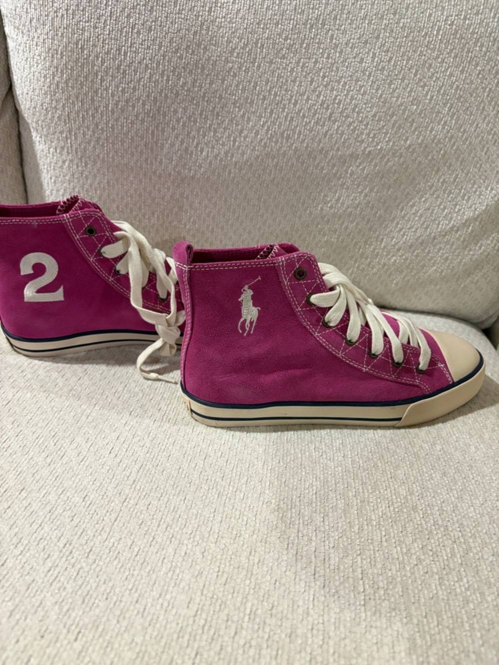 Ralph Lauren Fuchsia High-Top Kids Sneakers with White Logo